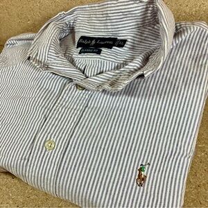 Ralph Lauren Mens XL Purple Stripe Flesh Pony Long Sleeve Classic Fit Button Up